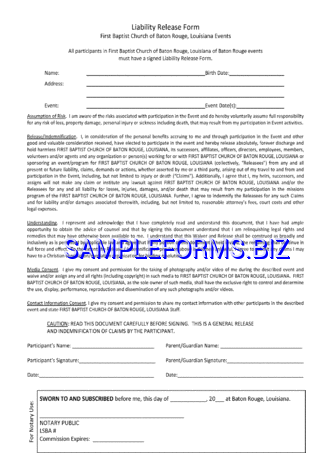 Louisiana Liability Release Form 2 pdf free